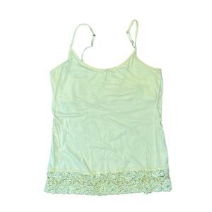 Energie Camisole Tank Top Buttery Yellow Knit Lace Trim Shelf Bra Spaghetti Stra